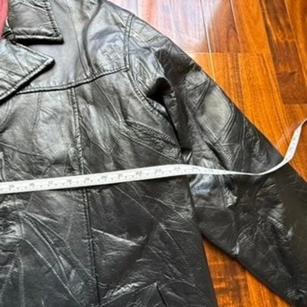 Haband Executive Division Mens Black Patchwork Genuine Leather Car Coat Jacket L